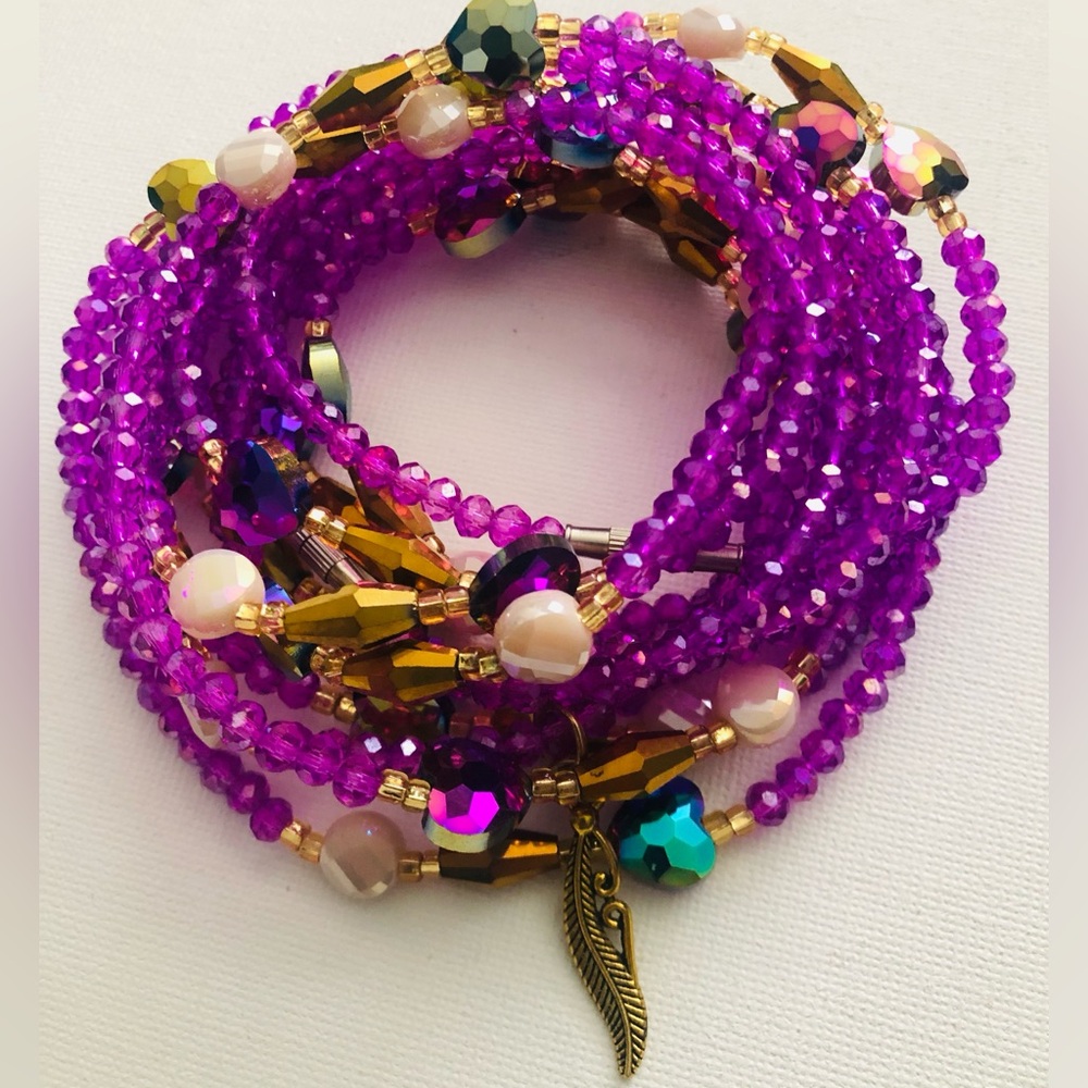 Purple African Beaded waist beads/waist chain with Gold Accents